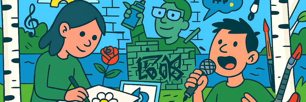 Itseilmaisu-aiheinen kuvituskuva